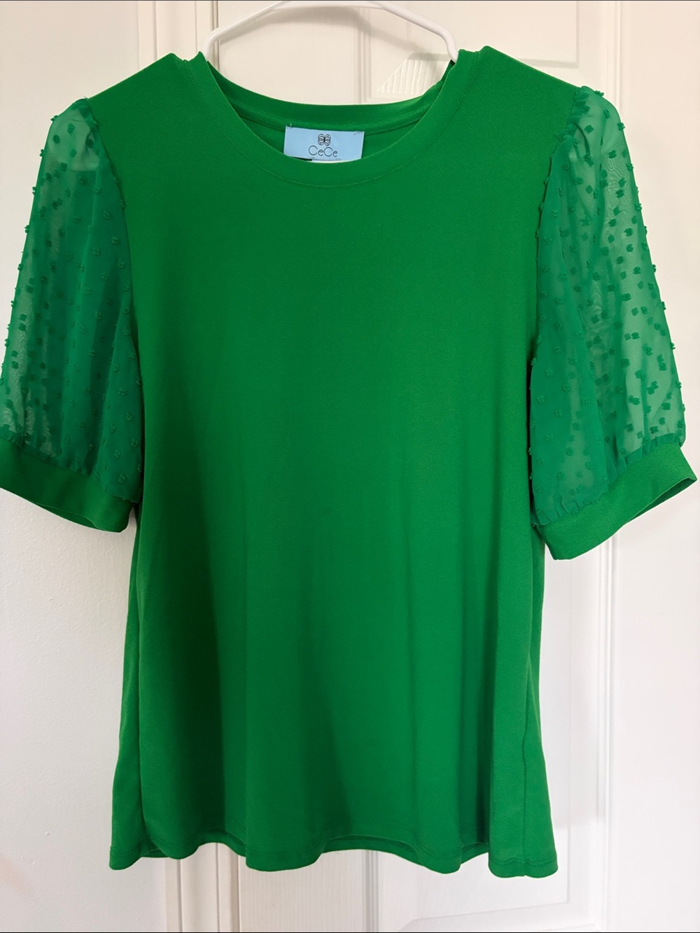 CeCe Bright Green Textured Puff Sleeve Top